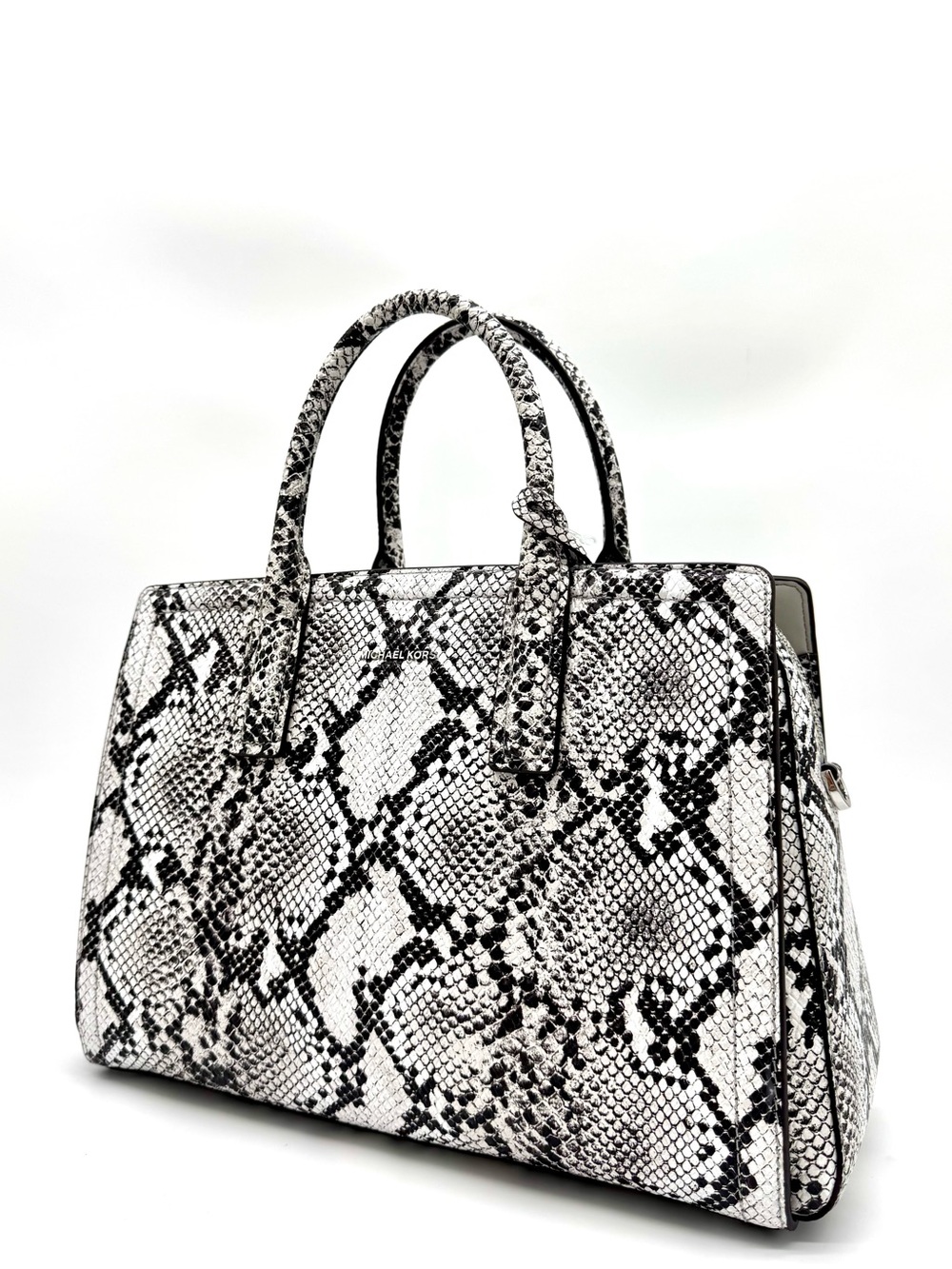Michael Kors Laila Medium Snakeskin Leather Satchel Bag - Aluminum